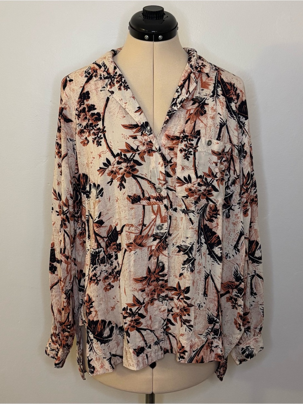 Free People We The Free It’s A Vibe Oversized Button Down Boho Tropical Shirt XS